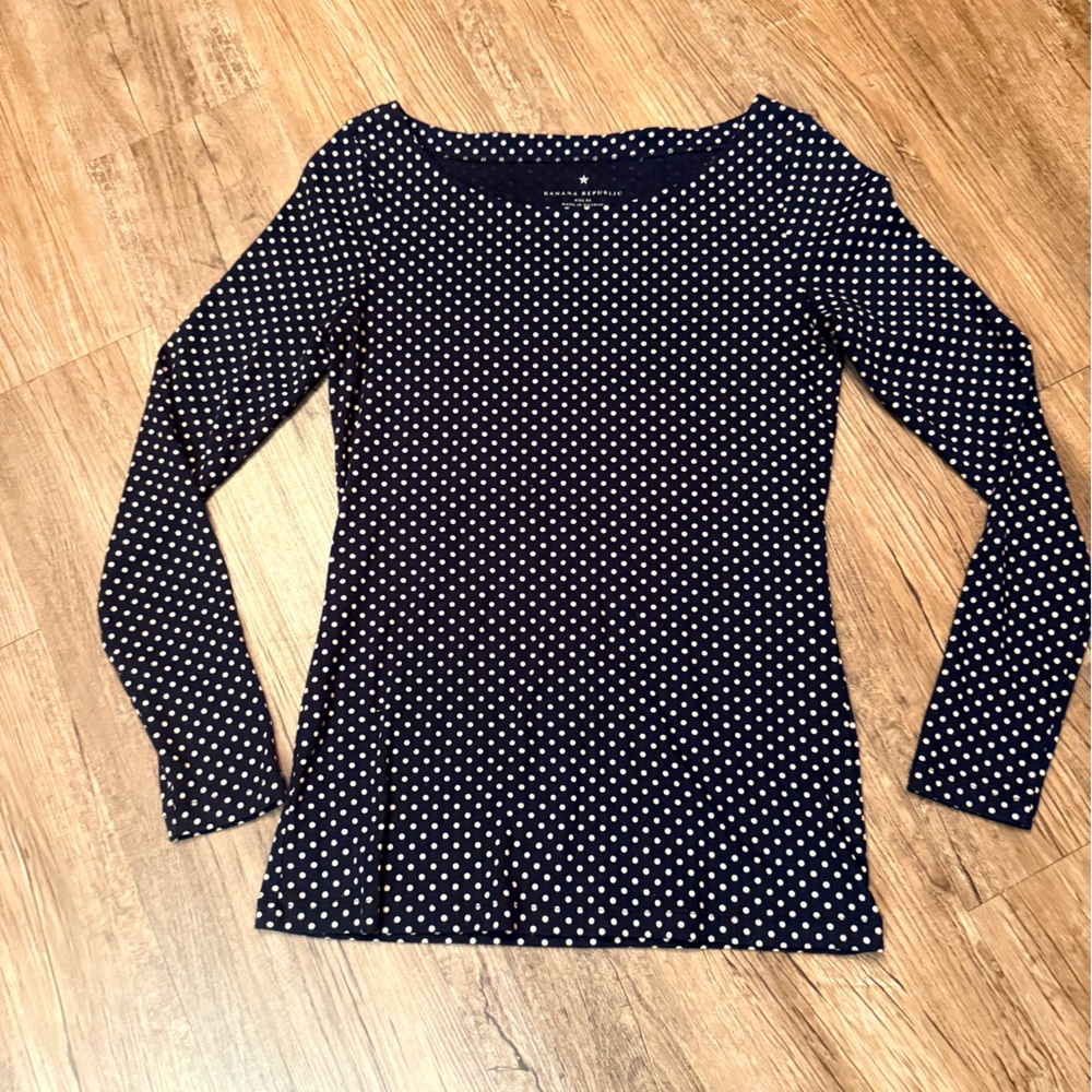 Banana Republic Navy and White Polka Dot Top